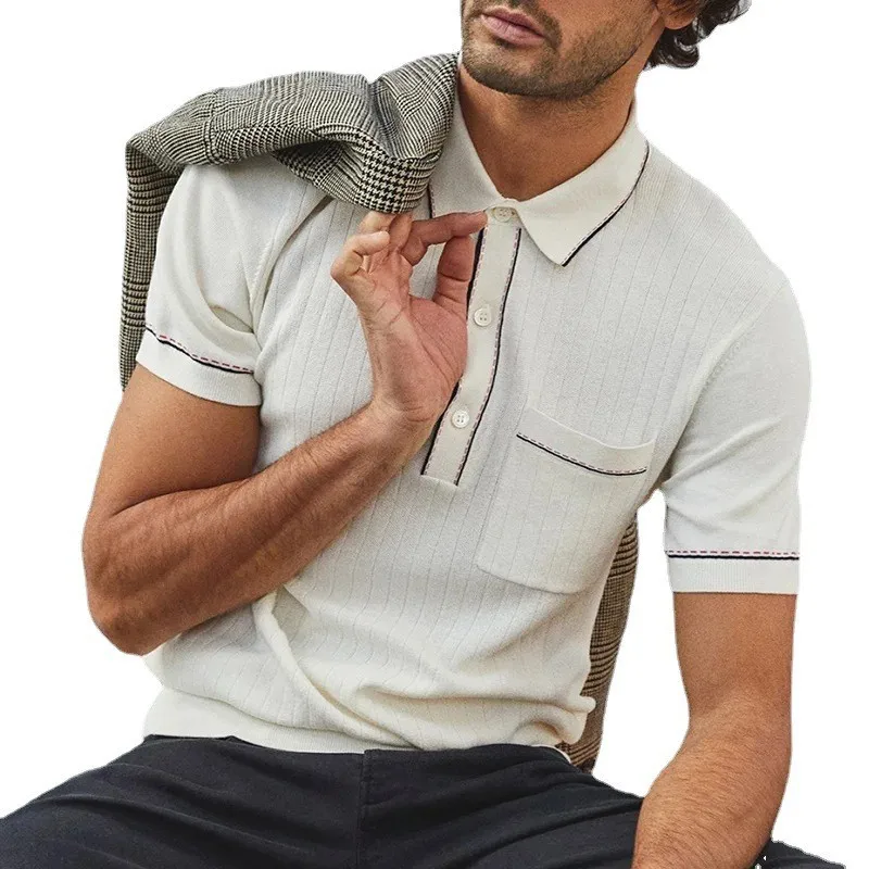 トップス men SUMMER KNIT POLO SHORT SLEEVE 2023 Spring Summer Men's Short Sleeve Business Shirt Solid