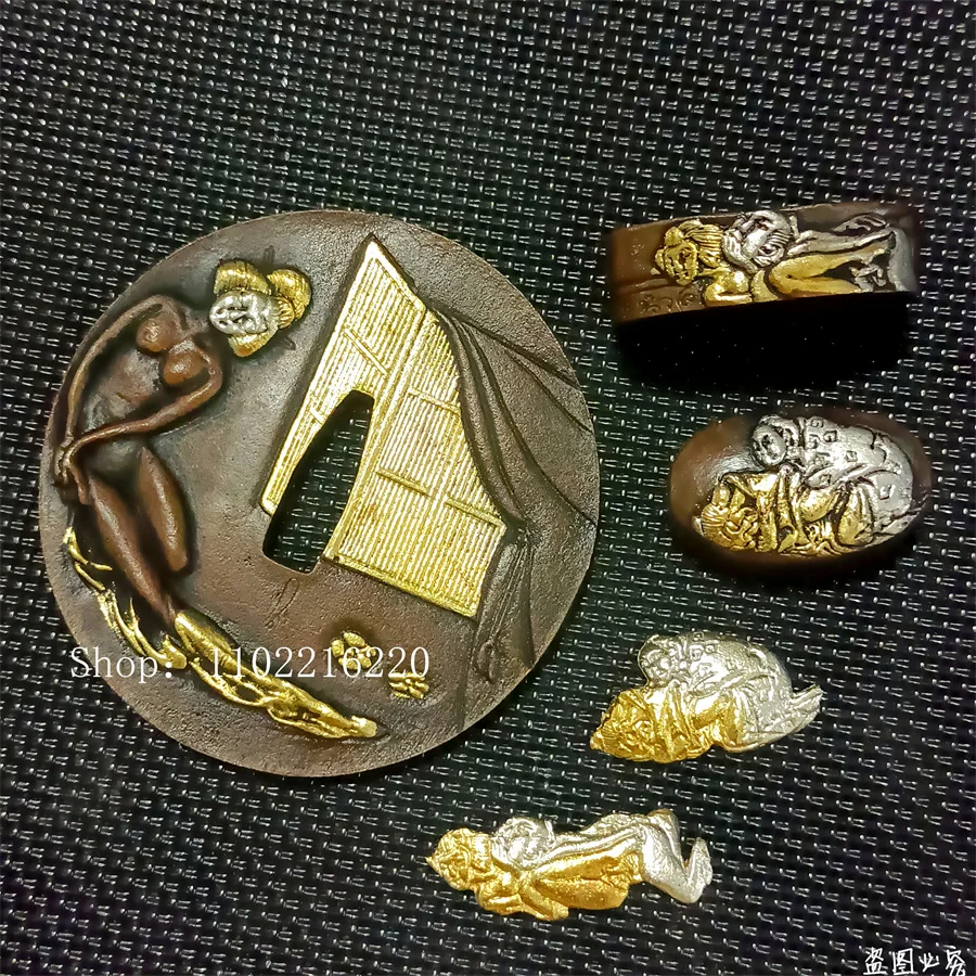 

Very Nice A Set Copper Solid Brass Handguard Tsuba Guard Fuchi Kashira Menuki For Japanese Japan Katana Samurai Sword Fittings