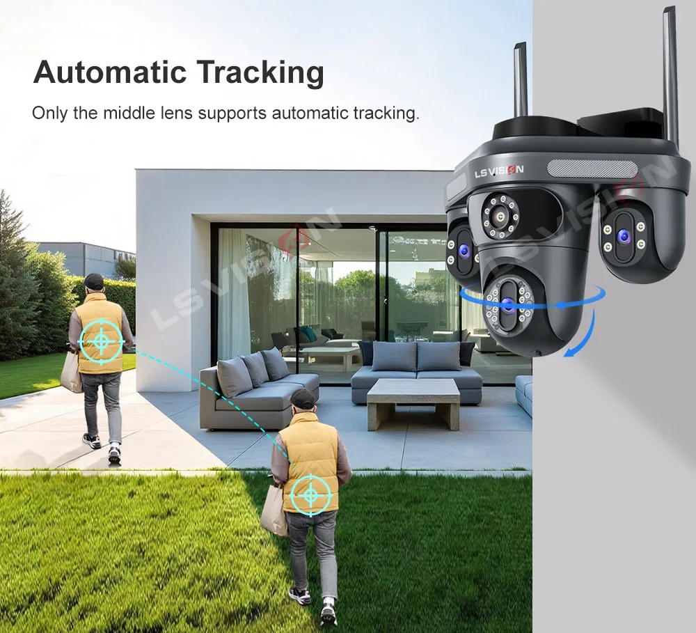 15MP WiFi Security Camera Three Screens Outdoor IP Camera Three PTZ 2-Way Audio