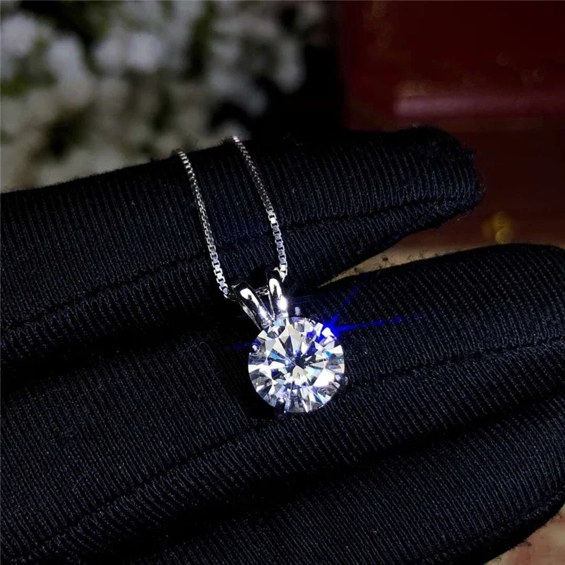 

Classic Solitaire 8mm 2ct Zirconia Diamond Pendant Necklace 925 Solid Silver Choker Statement Necklace Women Silver 925 Jewelry