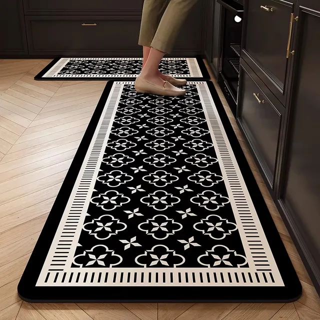 Tapis de sol de cuisine absorbant et antidérapant en boue de diatomée, séchage rapide, long tapis rayé noir et blanc, décoration intérieure, Alfombra 1