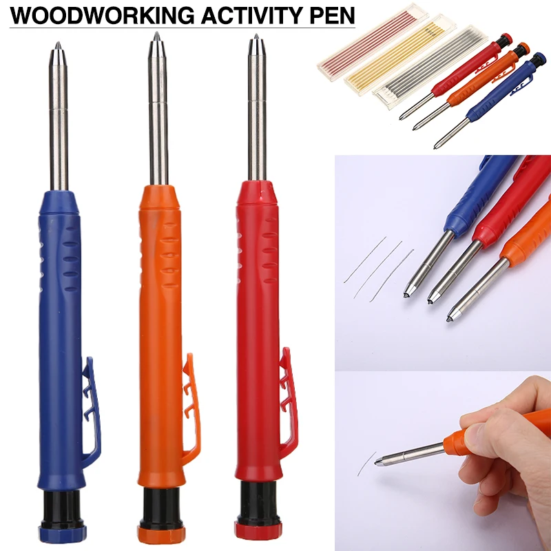 

1 Set Solid Carpenter Pencil Construction Carpenter Marker With 18 Refill Leads Built-in Sharpener Woodworking Deep Hole Marker