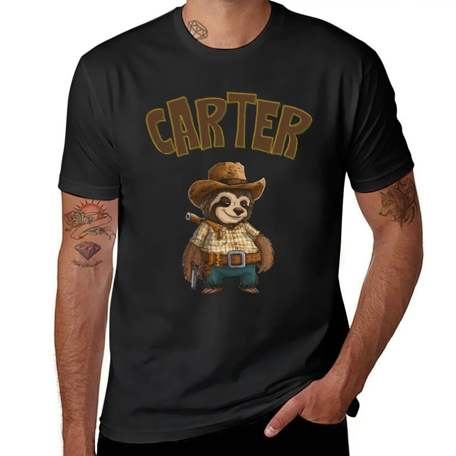 

cowboy Sloth carter funny shirt T-shirt customs design your own korean fashion oversized mens cotton t shirts