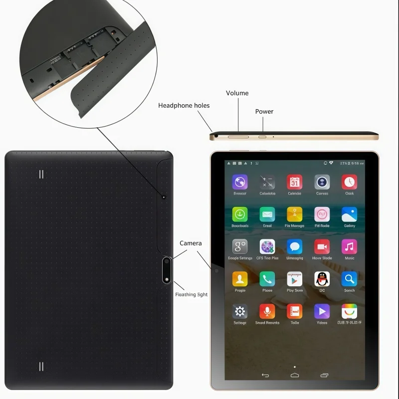 10.1인치 RAM 2GB ROM 32GB 안드로이드 9.0 태블릿 PC CPU MT6580 프로세서, 쿼드코어 심카드 2G/3G/4G 통화 지원 듀얼 카메라