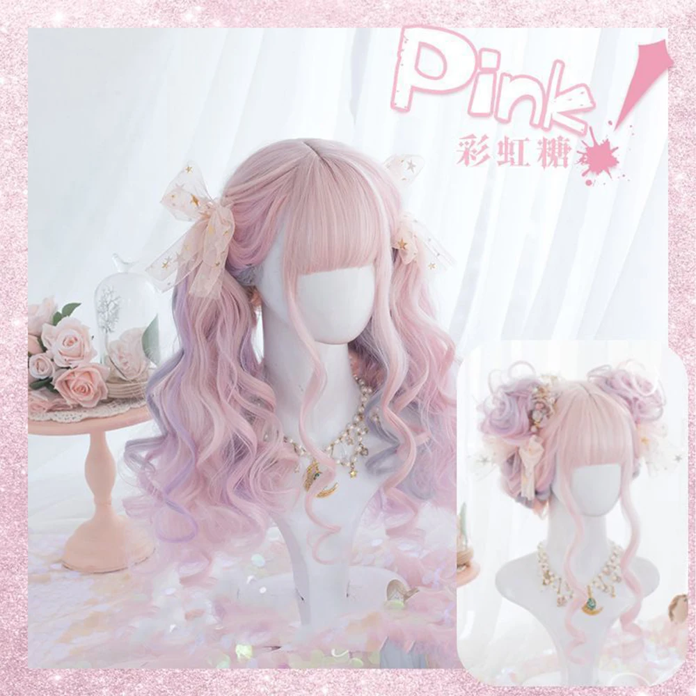 Peach Pink Synthetic Wavy Wig for Women Daily Use