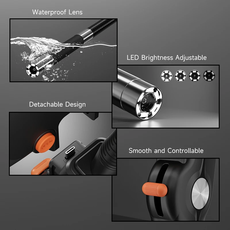 Joystick d'endoscope articulé bidirectionnel 360 ° 180 ° Caméra de direction rotative, écran 4.3 pouces, Endoscope d'inspection de tuyaux HD1080P – Image 4