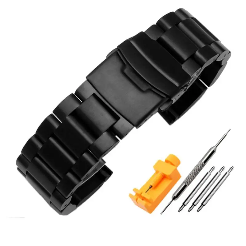 SCHIK Solid Thickening 5.5mm large size Stainless Steel Watchbands Silver black 22mm 24mm 26mm Matte Metal WatchBand Strap