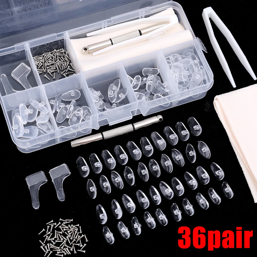 New Eyeglasses Nose Pads Set with Screwdriver Soft Oval Silicone Anti-slip Ear Hook Nose Pad Screw Glass Replacement Repair Tool