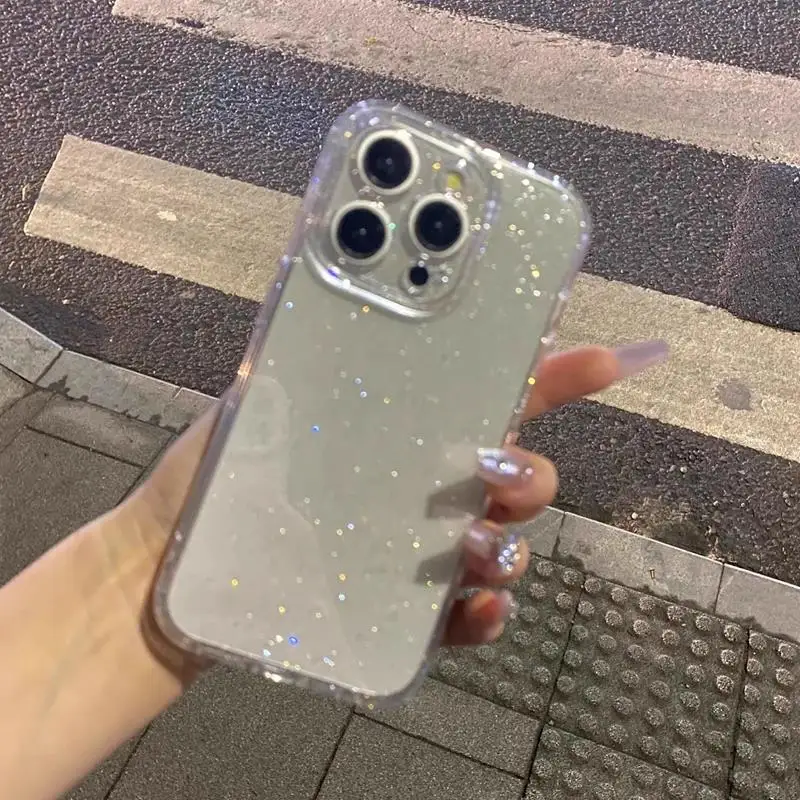 Soft Glitter Transparent Phone Case For iPhone 17 11 12 13 14 15 16 Pro Max 14 15 16 Plus Shockproof Silicone Clear Bumper Cover