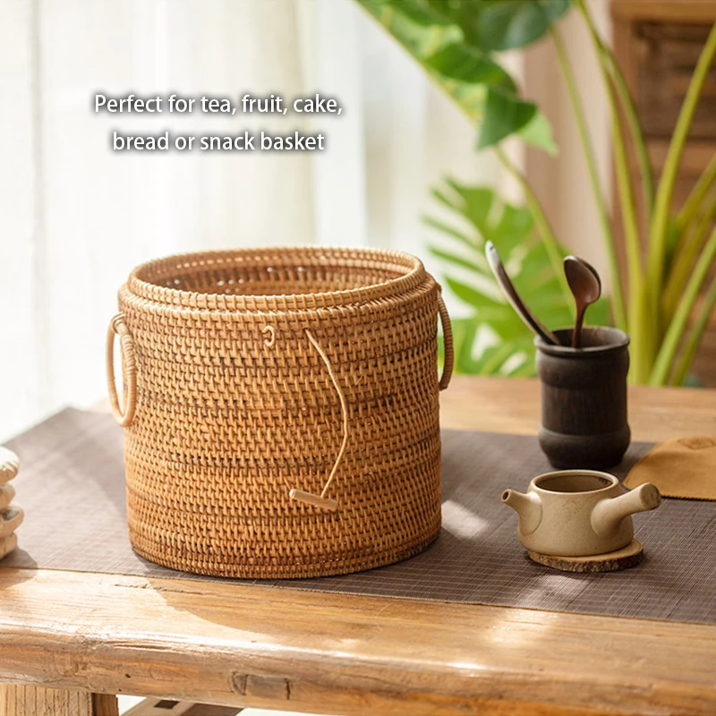 Handwoven Rattan Tea Storage Box With Lid Green Tea Bag Organizer Puer Caddy Snack Canister Food Container Kongfu Teaset tea tin box,tea canister