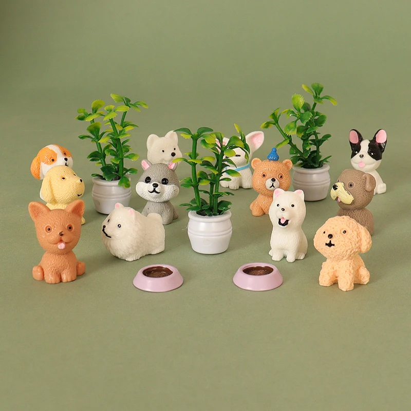 

4Pcs/set Dollhouse Simulated Pet Dog Model Dollhouse Mini Potted Ornament For 1/12 Dolls House Living Room Accessories