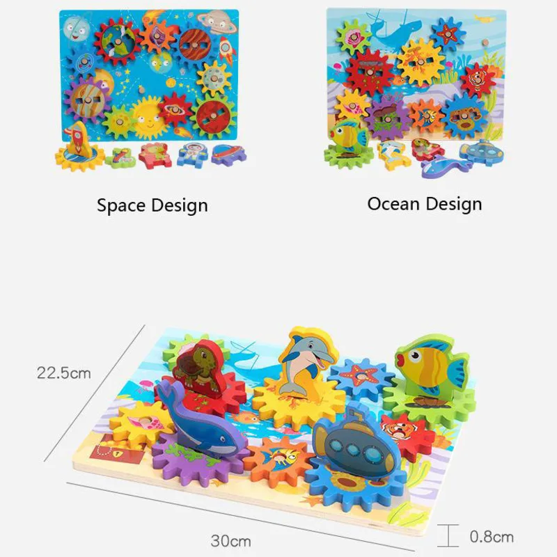 Hot Montessori Children Wooden Blocks Gear Puzzle Toys Early Educational Sensory Toys Fine Motor Training Brain Games Gear
