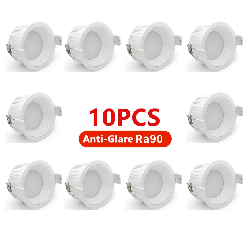 10PCS LED Downlight Recessed Ceiling Lamp 5W 7W Anti-Glare Eye Protection Ceiling Lamp Round Panel Down Lights AC85-265V Ra&ge;90