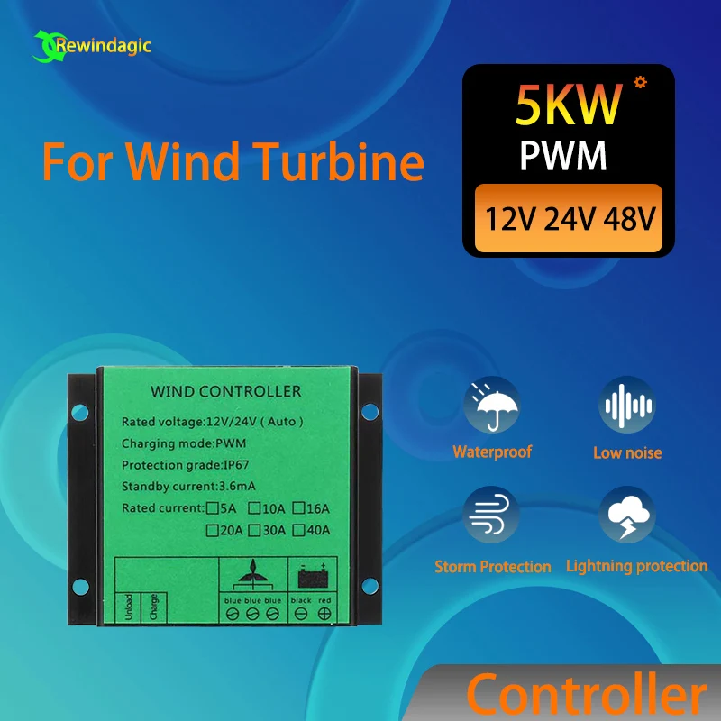 MPPT 100w-10000W Waterproof PWM Wind Turbine Charge Controller 20A 30A Low Wind Speed Regulator Voltage Boost 12V 24V AUTO 48V