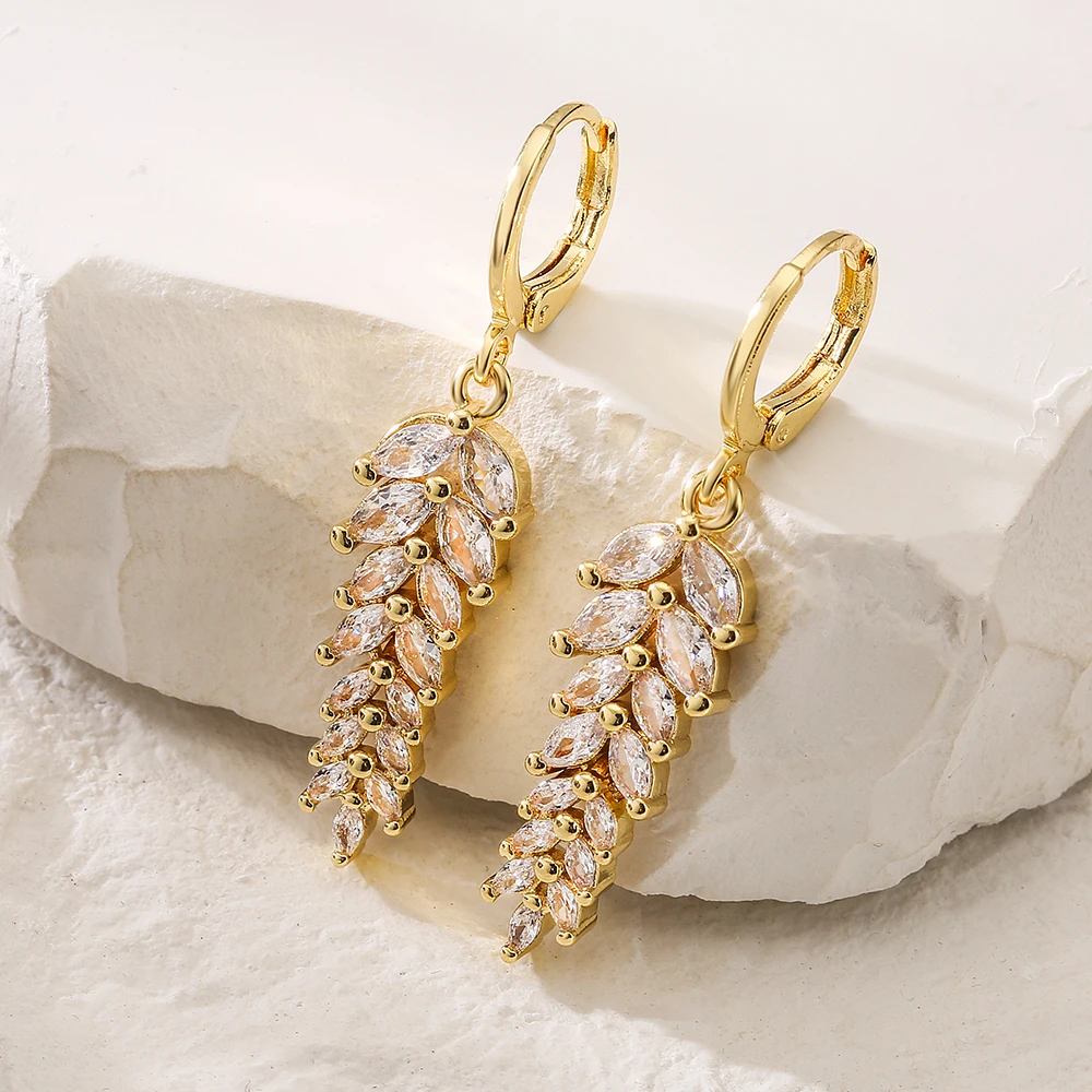 NEWBUY White/Green/Mix Colors Crystal AAA CZ Leaf Earrings