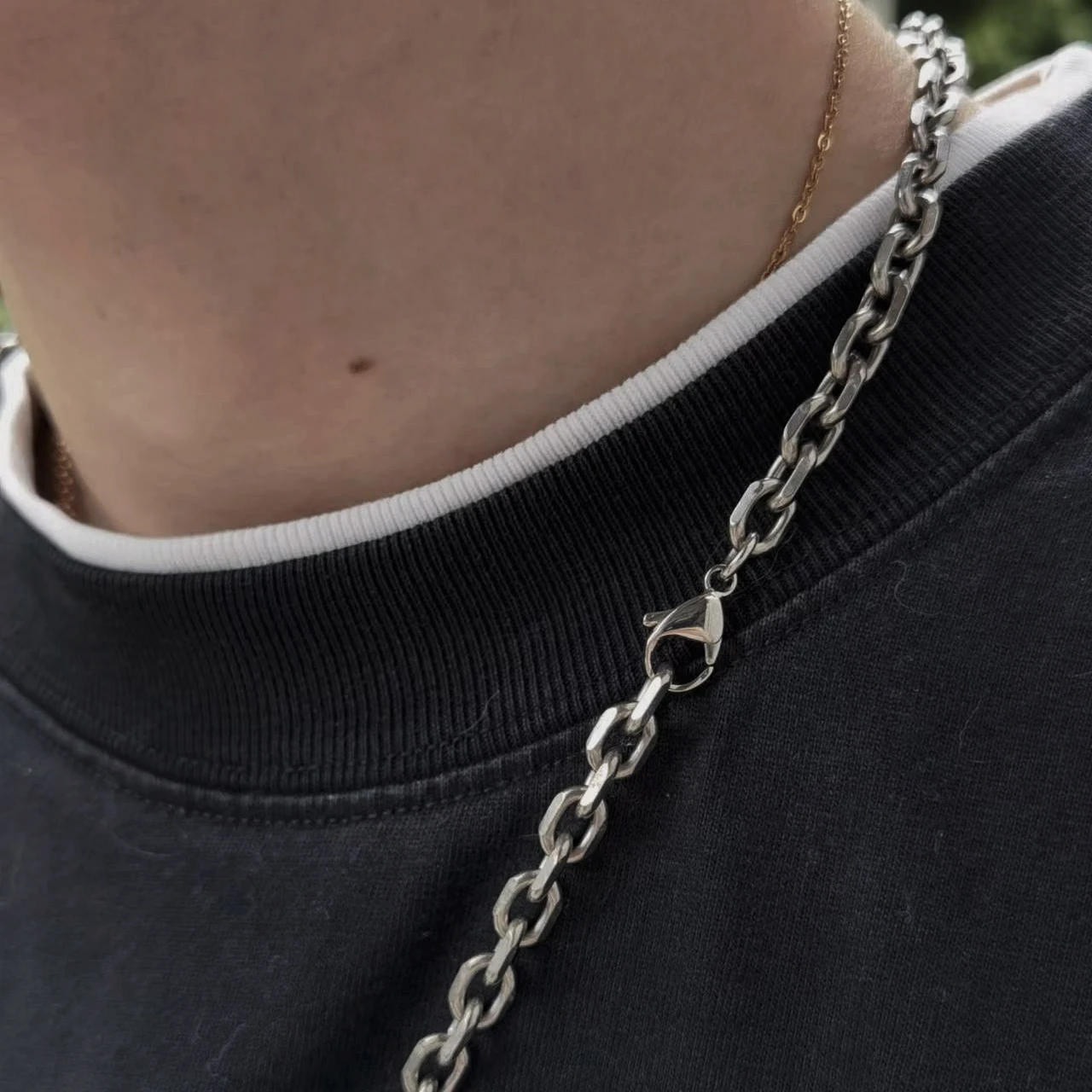 New Pure Titanium Batch Angle Chain Necklace 7mm Wide Lightweight Anti Allergic Hip-hop Couple Versatile Chain Unisex Style