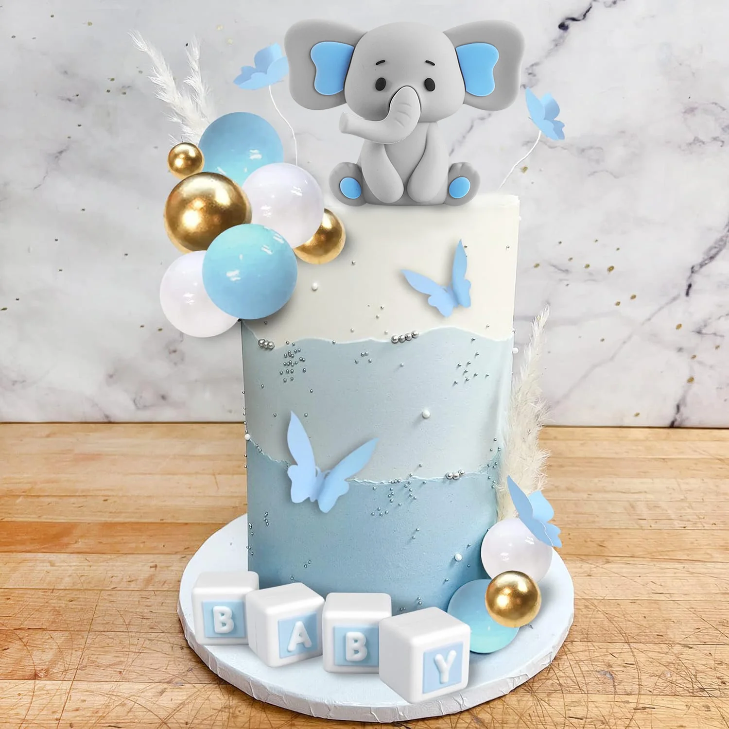 29Pcs Elephant Cake Decoration Mini Elephant Topper Gold Blue