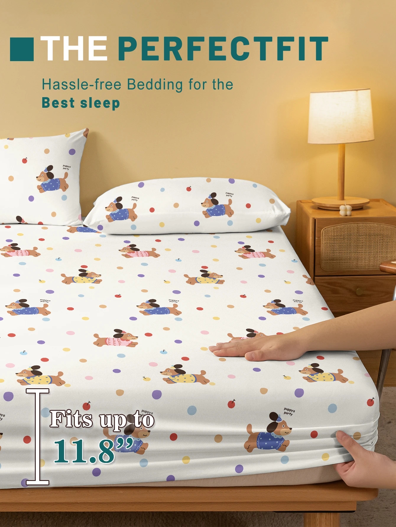 1 Cartoon Cute animal Sausage dog printed matte Fitted Sheet, bedroom printed bed cover, bedding (excluding pillowcases) 3