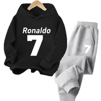 Ronaldo Children's Clothing Set Football Sports Simple Print Kid Hoodie and Comfortable Lightweight Pants for Boys and Girls