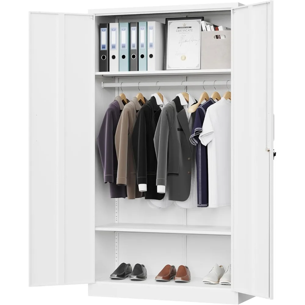 Metal Wardrobe Cabinets with Lock,Clothing Locker 72" X 36" X 18" Storage Cabinets for Home Room,Fire Department, School 4