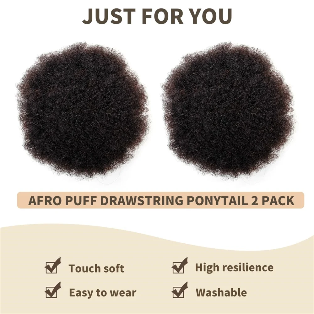 Afro Puffs Natural Black Afro Puff Hair Bun For Kids 100% Remy Human Hair Small Drawstring Ponytail For Little Girls Curly human hair extensions