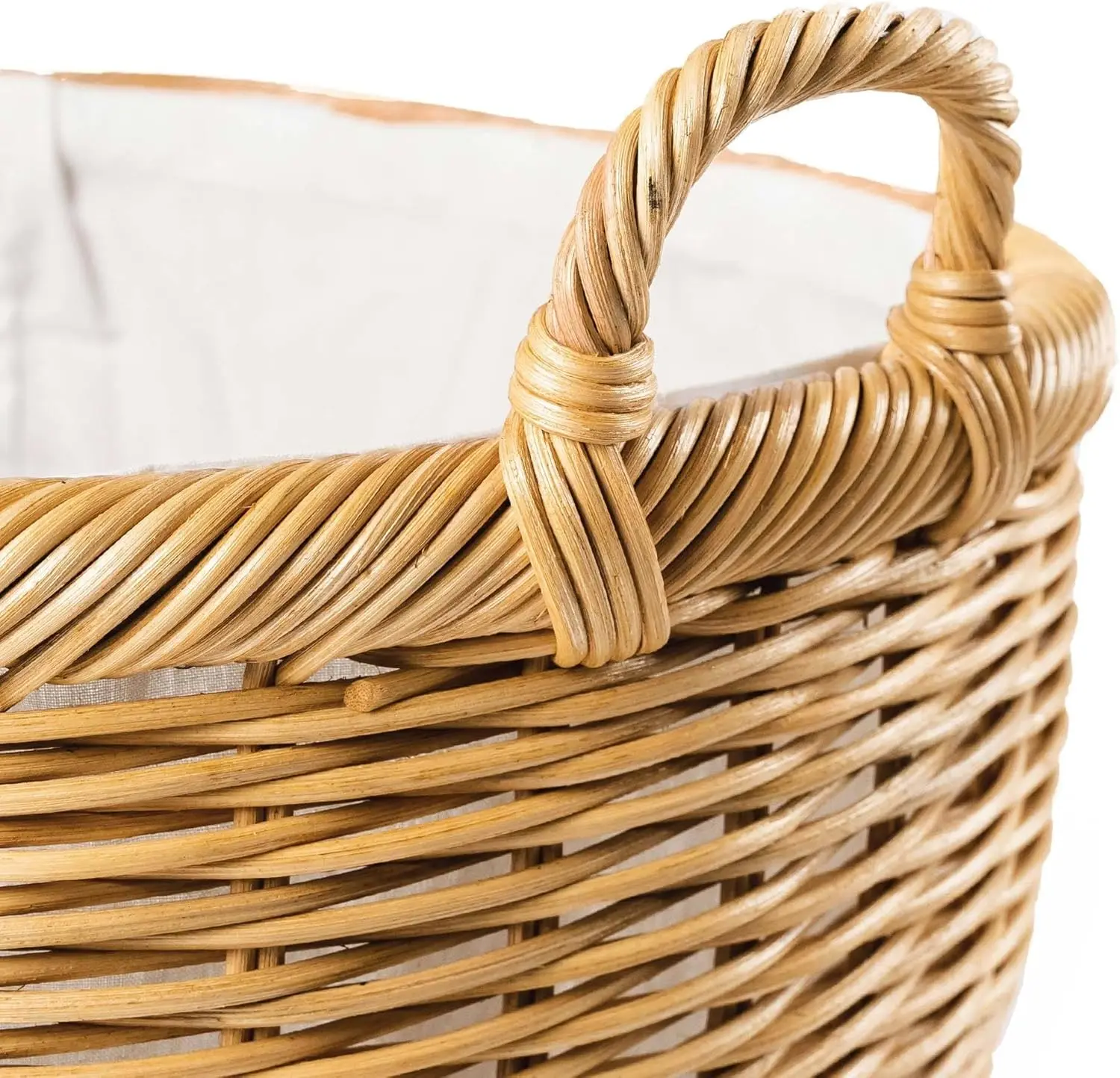 Oval Wicker Laundry Basket, 25 in L x 19 in W x 14 in H (17 in overall H), Sandstone