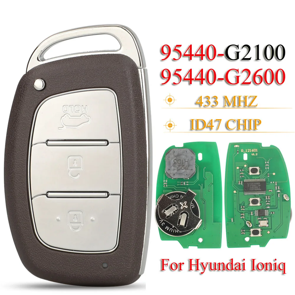 Jingyuqin 95440-G2100 95440-G2600 3-Tasten Smart-Fernbedienung Autoschlüssel 433MHZ ID47 Chip für Hyundai Ioniq 2016-2019