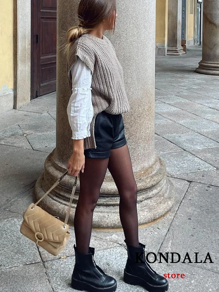 Women Vintage Leather Shorts | Shorts High Waist Leather