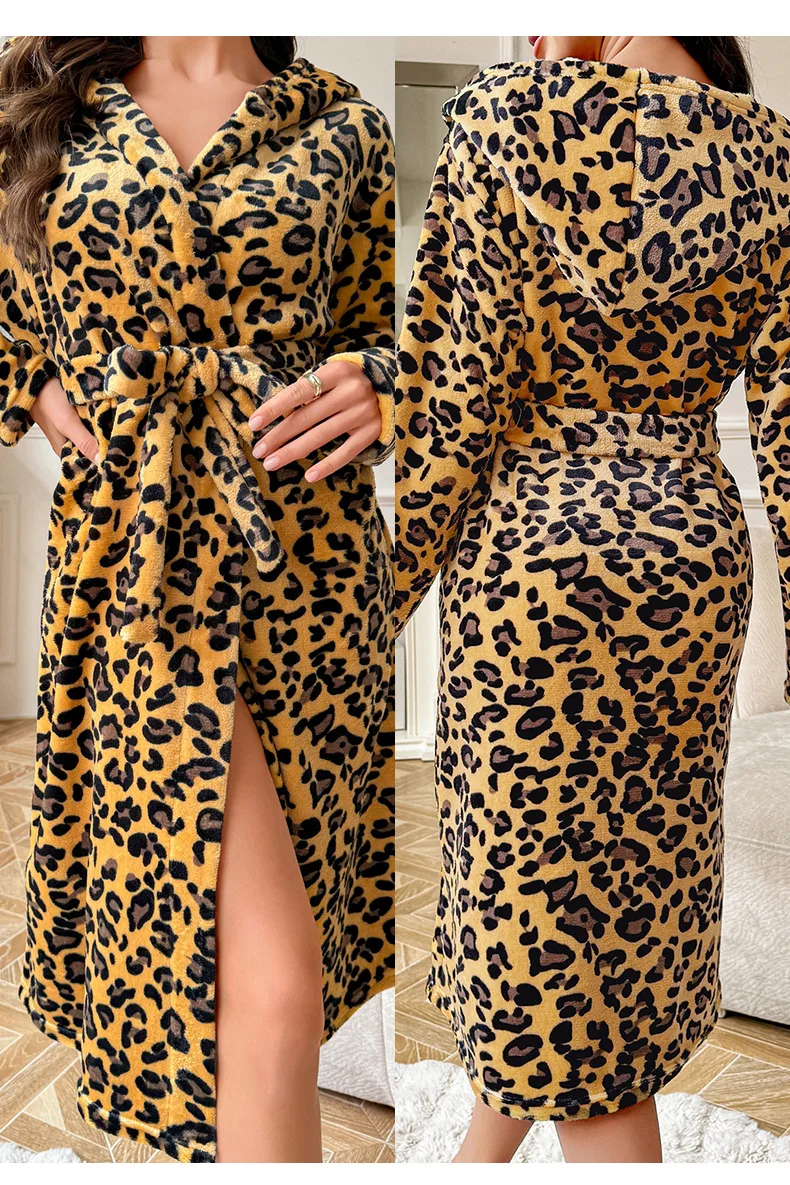 Women’s Winter Plush Velour Robe – Luxury Mid‑Calf Corduroy‑Style Nightwear Long‑Sleeved Tie‑Waist Warm Homewear