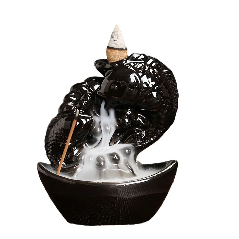 Creative Lucky Fish Ceramic Handicraft Home Ornaments Waterfall Backflow Incense Burner Incense Stick Holder (Without Incense) 3