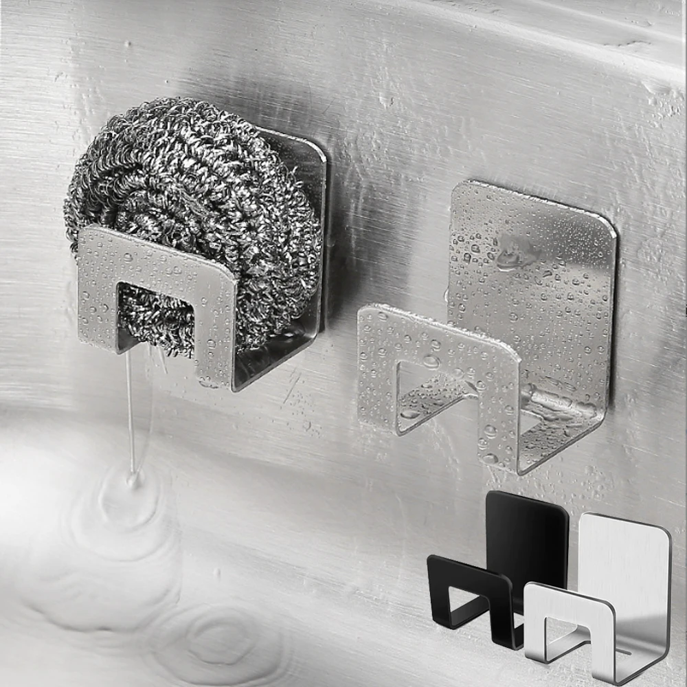 Stainless Steel Sink Tray Drainer Rack Kitchen Sink Sponge Holders Self Adhesive Hook Storage Holder Kitchen Wire Rag Organizer