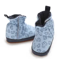 RUEWEY 0 to 18 Months Baby Bootie Fashion Car Print Socks Slipper Winter Warm Infant First Walker Shoes with Gripper Soles 5