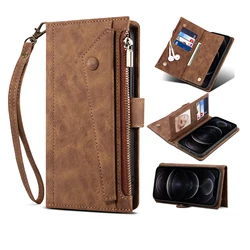 Crossbody Leather Zipper Wallet Card Phone Case with Lanyard and RFID Protection for Moto  Edge 50 Fusion (Coffee)
