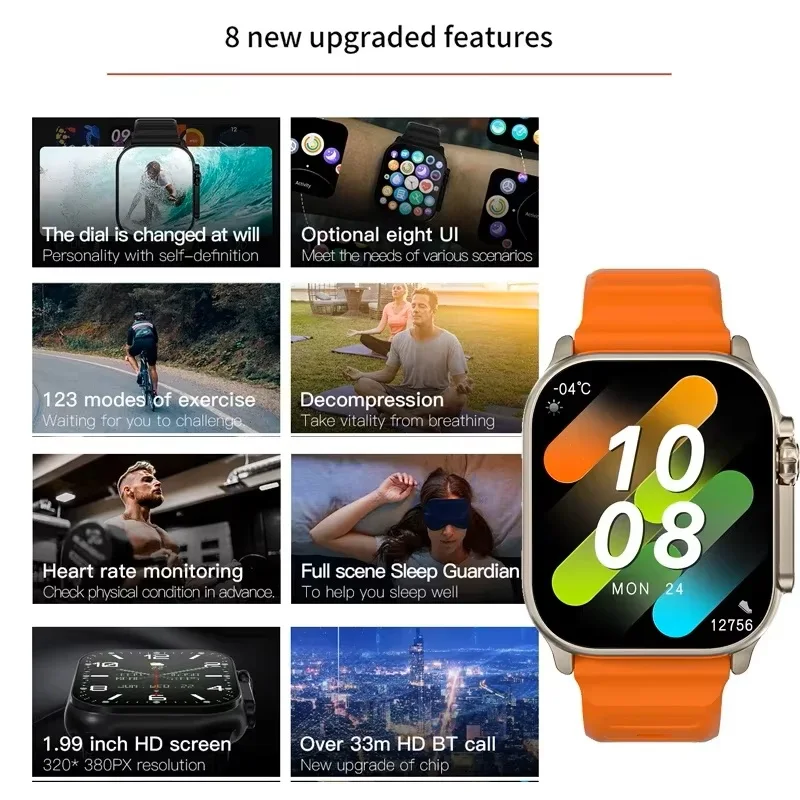 Smartwatch Men Series 8 2.3"AMOLED Screen NFC Compass Waterproof For Apple...