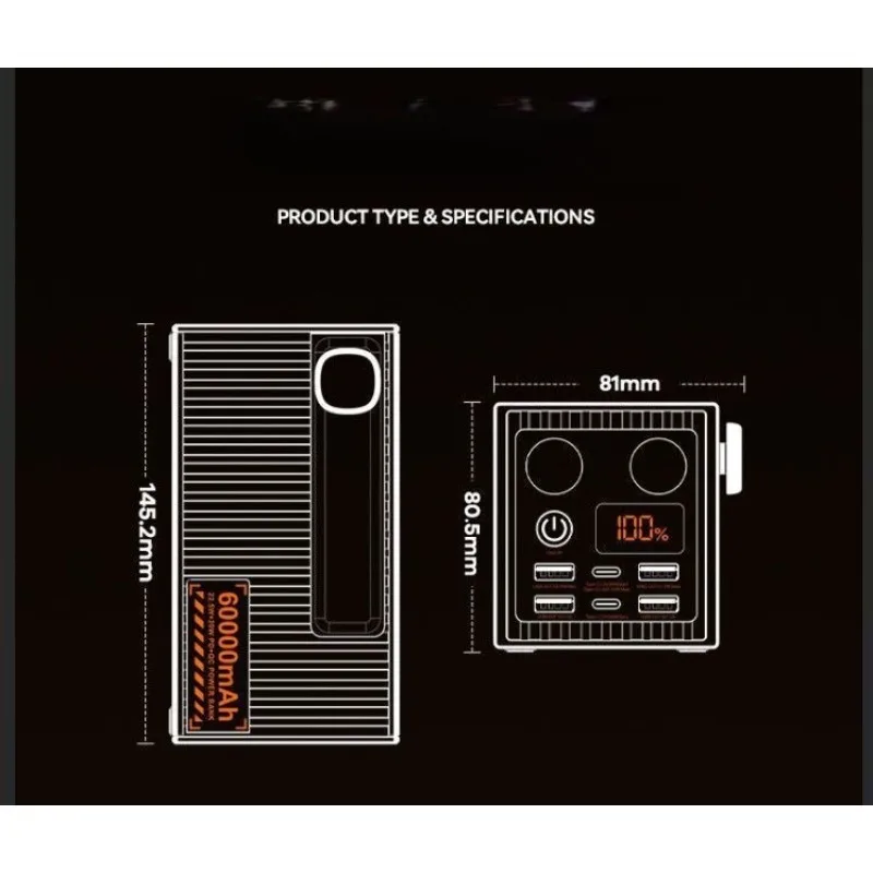 20W 60000mAh 박스형 고속 충전 보조배터리, 조명 기능 및 3C 인증을 갖춘 대용량 휴대용 전원 공급 장치