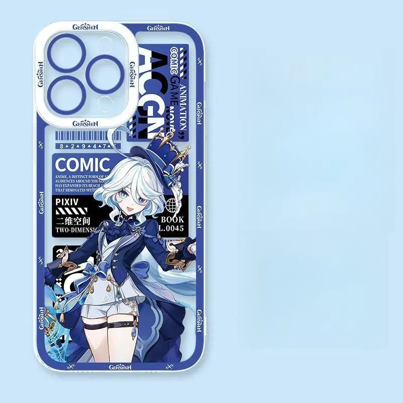Genshin Impact Soft TPU Phone Case Featuring Xiao, Columbina, HuTao, and Furina