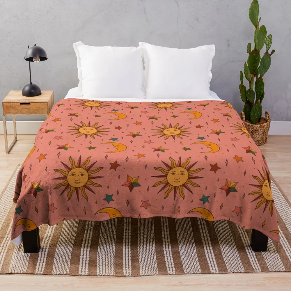 

Folk Moon and Star Print Throw Blanket Flannels Blanket