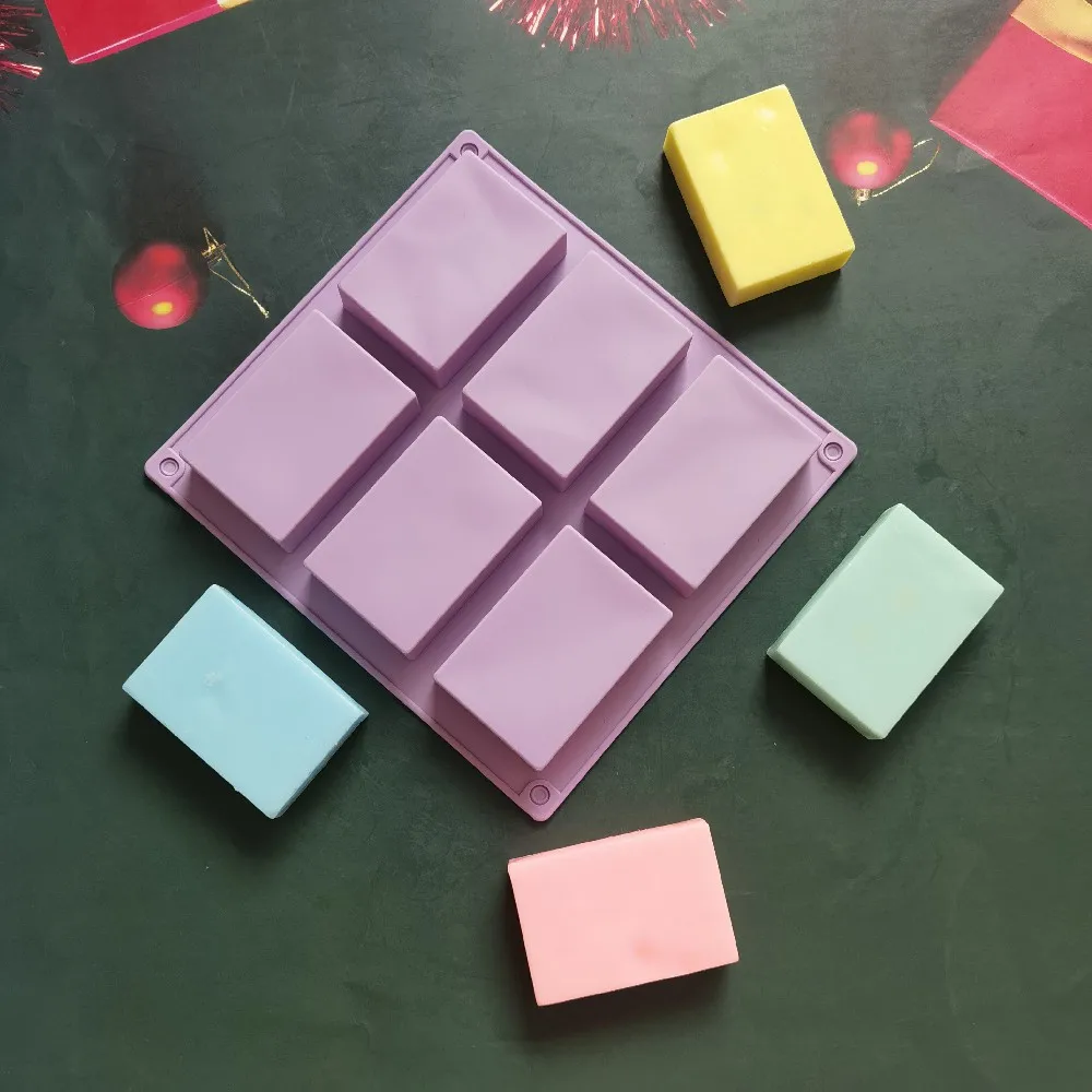 6 Cavity Silicone Mold for Making Soaps 3D Plain Soap Mold Rectangle DIY Handmade Soap Form Tray