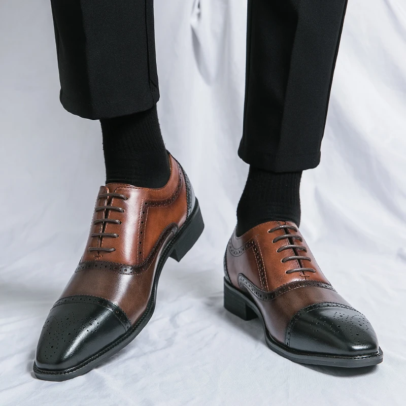 Men Oxford Shoes Lace-up Front Two Tone Business Dress Shoes