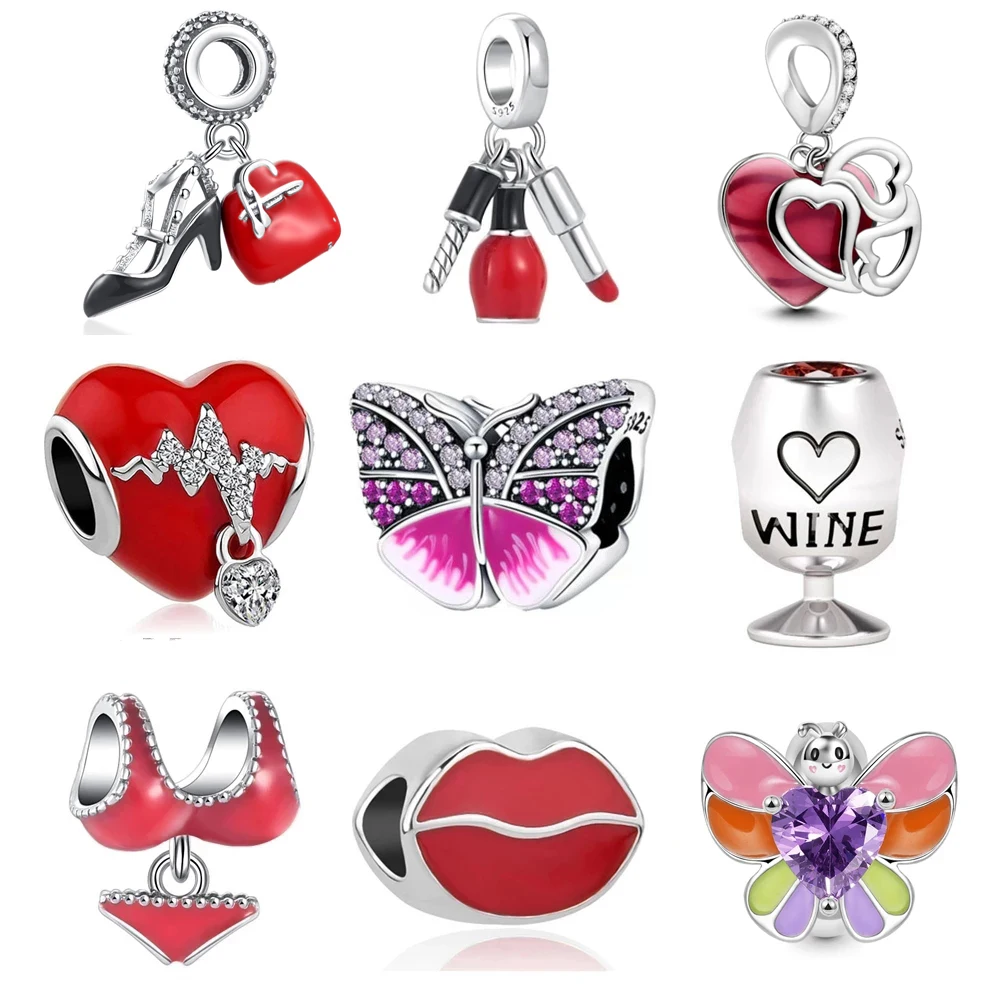 2023 New Fashion Butterfly Love Kiss Wine Diy Pandora Bead Fit Pandora Charm Argento 925 Braccialetto Originale Per Gioielli Da Donna