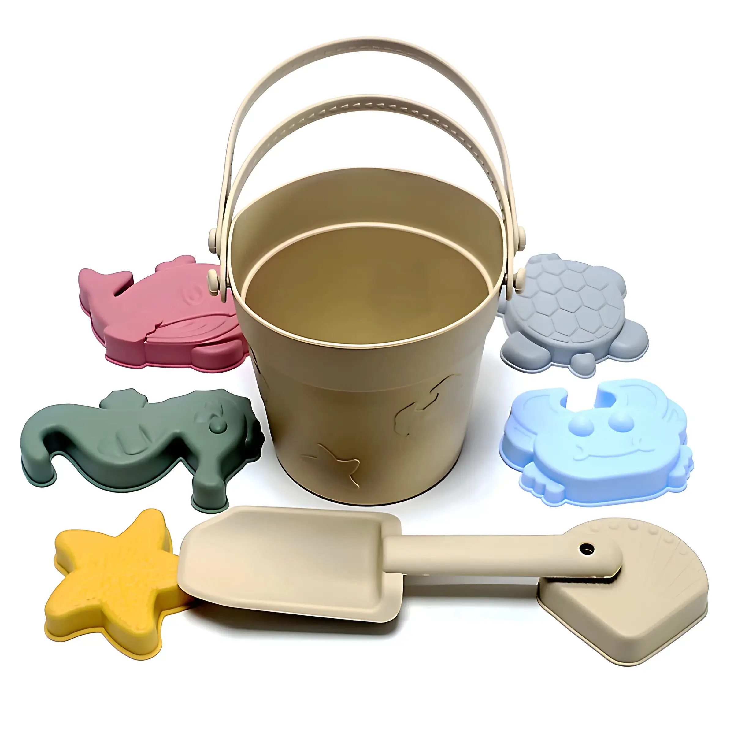 Children's toys beach bucket shovel Ocean Series bucket play water parent-child sand digging silicone beach toys set 4