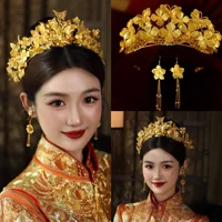 Gold Plated Wedding Headwear Elegant Dragon And Phoenix Gown Accessory Vintage Stylish Floral Design for Brides