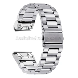 Premium Stainless Steel Quick Release Watchband, 20mm - 26mm, Compatible with Garmin Fenix Series - Garmin 26mm (Silver)