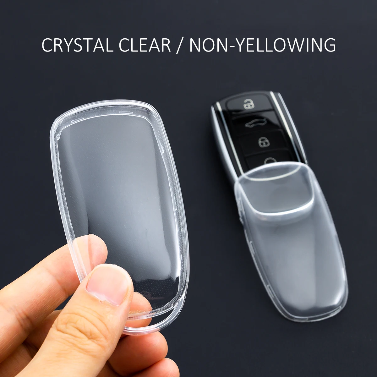 Sleek Black Transparent Car Key Fob Case with Keychain - Stylish and Durable Auto Accessory