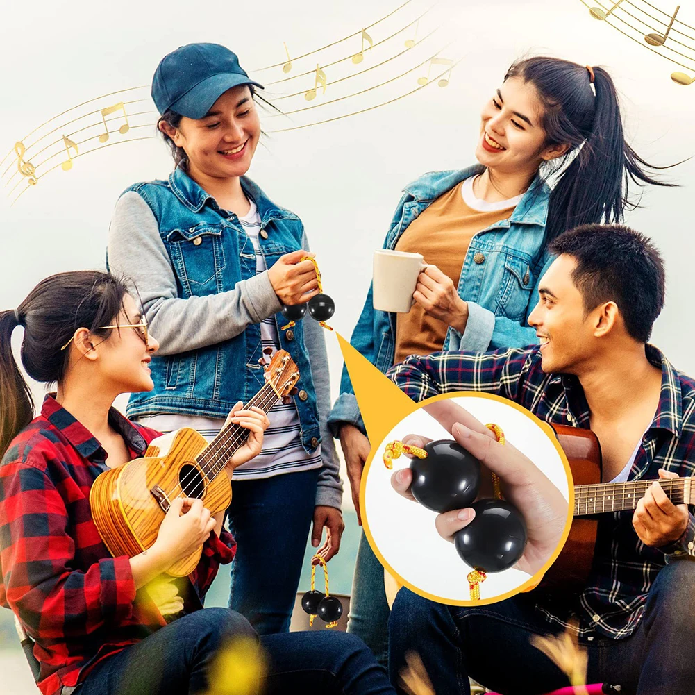 2 Pair Kashaka Shaker Instrument Double Gourds Hand Shaker Balls Comfortable To Hold Musical Fingertip Ball For Weddings Parties