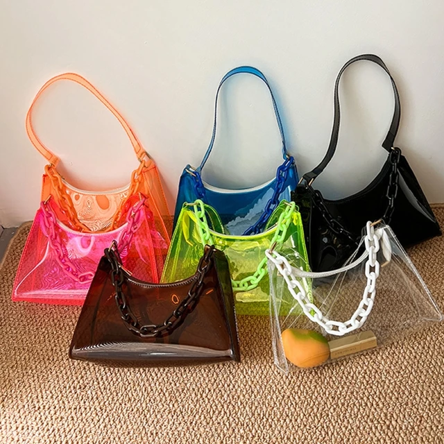 Women Ladies Summer Purse PVC Clear Jelly Bags Shoulder Bag Underarm Bags  Handbags COFFEE 