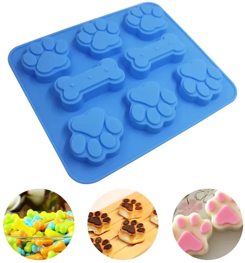 Cat Feet and Bone Shape Soap Mold Silicone Pet Treat Molds Soap Chocolate Jelly Candy Mold DIY Cake Decorating Baking Molds