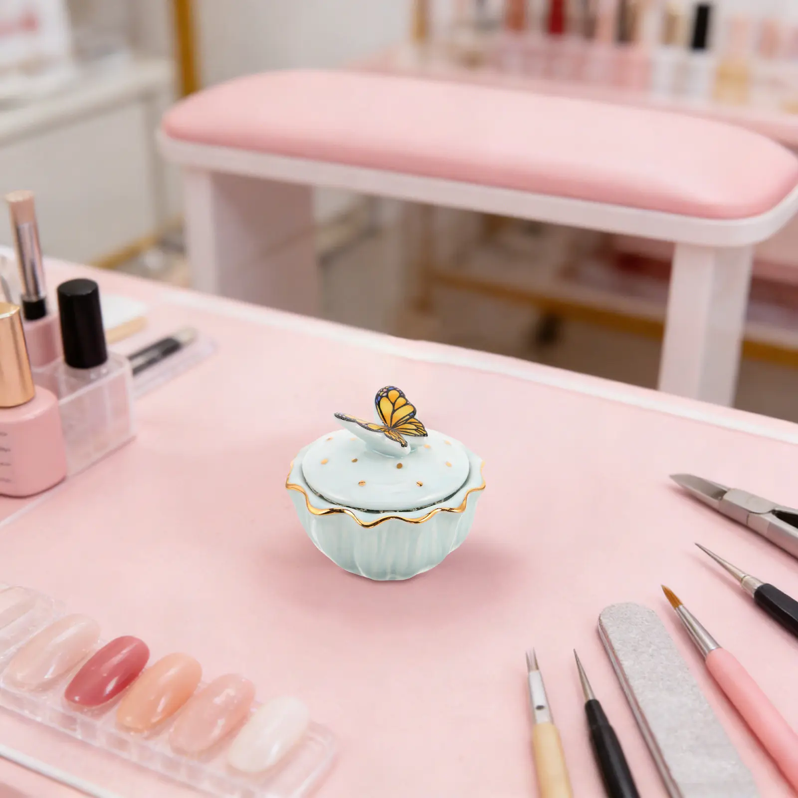 세라믹 네일 브러쉬 클리너 컵 블루 버터플라이 메쉬 필터 다펜 디쉬 매니큐어 네일 브러쉬 세척기 오거나이저 살롱 가정용