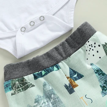 Infant Boys Autumn Clothing Set with Letter Mountains Print Romper Crew Neck Long Sleeve Top Elastic Waist Pants and Hat - 3 4