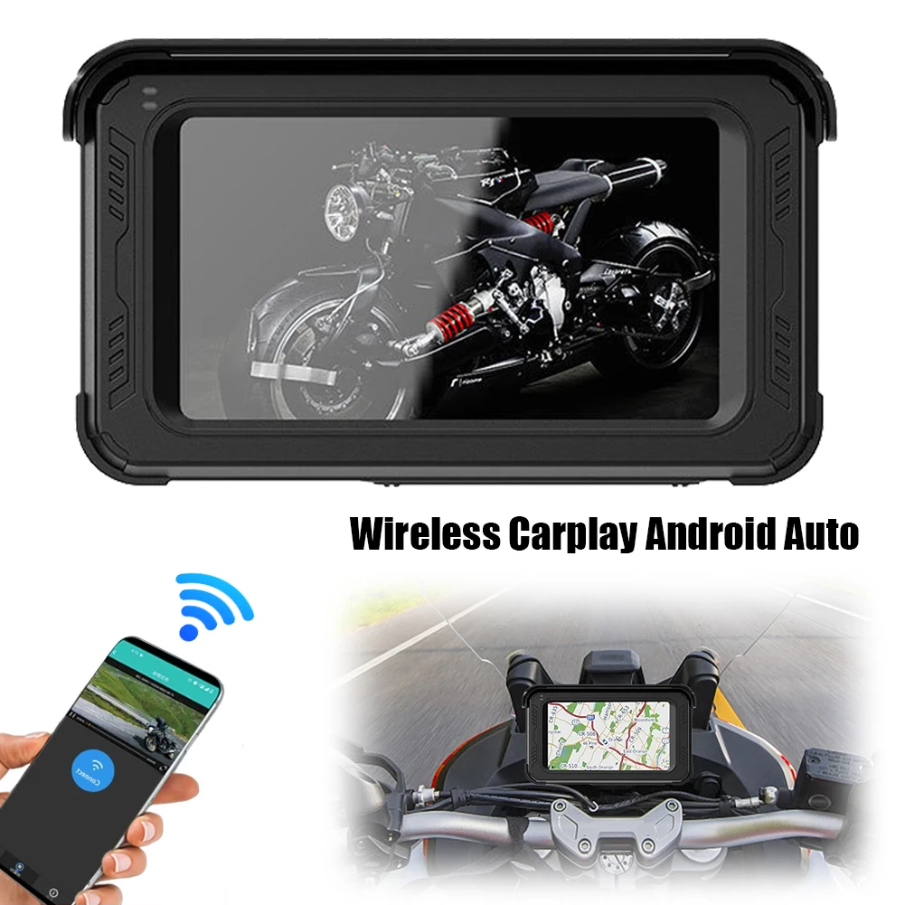 

5inch Motorcycle GPS Navigation Motorcycle Wireless CarPlay Android Auto Screen Touchscreen with Front Rear Dash Cam TPMS Sensor